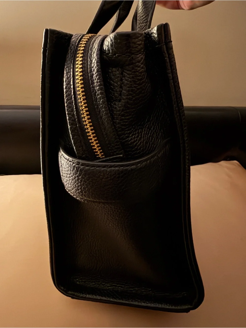 Marc Jacobs Black Pebbled Leather Tote Bag with Embossed Logo